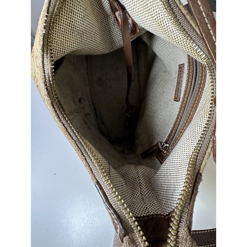 DOONEY & BOURKE Brown Tan Canvas Leather Trim Shoulder Bag Purse - Picture 9 of 10